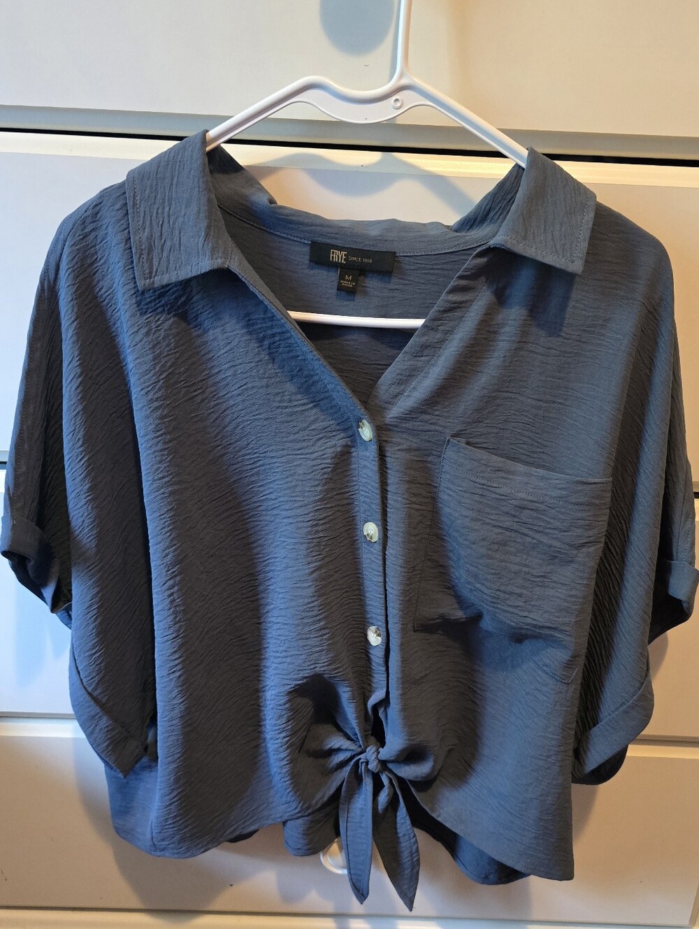 Frye Slate Blue Tie-Front Button Down Shirt Size Medium